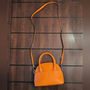 Leather Mini Bowler Purse / Crossbody - Tangerine